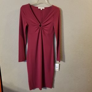 Rewind New Juniors Winter Berry Long Sleeve Ribbed Midi Dress Size Medium NWT